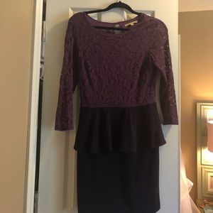 Plum lace dress with peplum detail